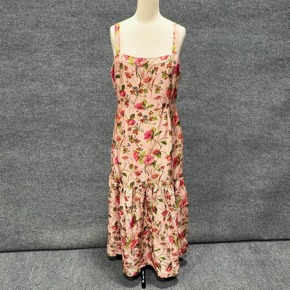 LK Bennett Dress Womens 10 Pink Chine Floral Print Raw Silk Midi Sundress ESSIE
